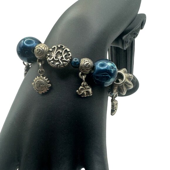 Handcrafted Silver & Blue Charm Bracelet With Beads - Picture 5 of 6